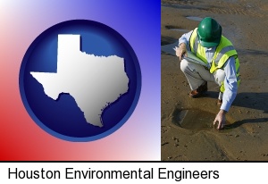 an environmental engineer wearing a green safety helmet in Houston, TX