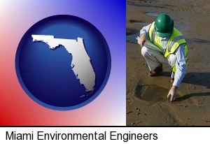 an environmental engineer wearing a green safety helmet in Miami, FL
