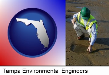 an environmental engineer wearing a green safety helmet in Tampa, FL