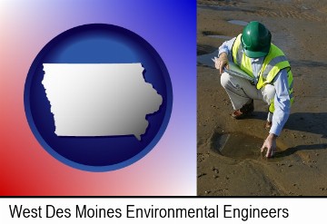 an environmental engineer wearing a green safety helmet in West Des Moines, IA