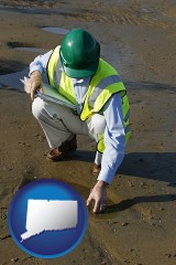connecticut map icon and an environmental engineer wearing a green safety helmet