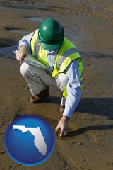 florida map icon and an environmental engineer wearing a green safety helmet