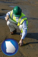 georgia map icon and an environmental engineer wearing a green safety helmet
