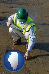 illinois map icon and an environmental engineer wearing a green safety helmet