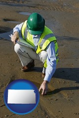 kansas map icon and an environmental engineer wearing a green safety helmet
