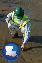 louisiana map icon and an environmental engineer wearing a green safety helmet