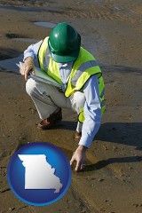 missouri map icon and an environmental engineer wearing a green safety helmet