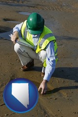 nevada an environmental engineer wearing a green safety helmet