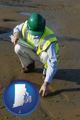rhode-island map icon and an environmental engineer wearing a green safety helmet