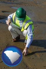 south-carolina map icon and an environmental engineer wearing a green safety helmet