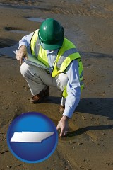 tennessee an environmental engineer wearing a green safety helmet